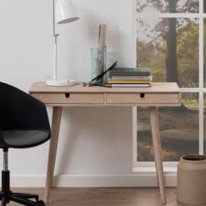 Canton Wooden Computer Desk With 2 Drawers In Oak White - UK