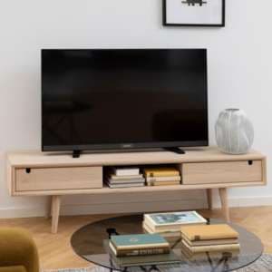 Canton Wooden TV Stand With 2 Doors In Oak White - UK