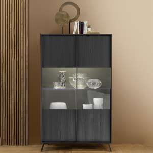 Cappy Wooden Display Cabinet With 2 Doors In Black And LED