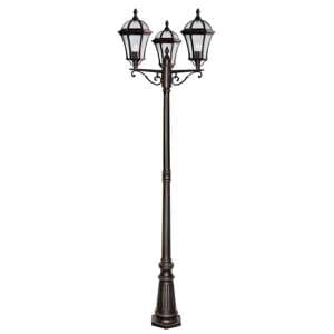 Capri Outdoor 3 Lights Glass Post With Rustic Brown Frame