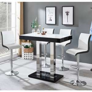 Caprice White Glass Bar Table Black Gloss 4 Ritz White Stools - UK