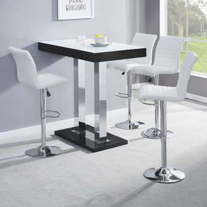 Caprice White Black Gloss Bar Table With 4 Ripple White Stools
