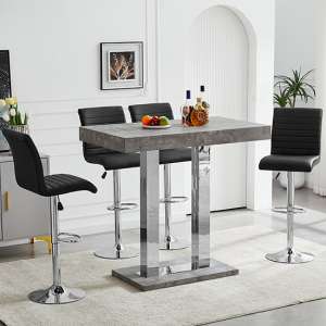 Caprice Concrete Effect Bar Table With 4 Ripple Black Stools