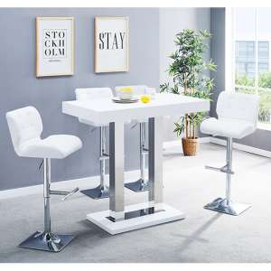 Caprice White High Gloss Bar Table With 4 Candid White Stools