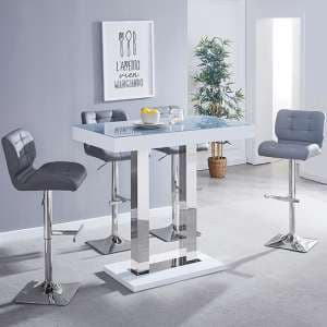 Caprice Grey White Gloss Bar Table With 4 Candid Grey Stools - UK