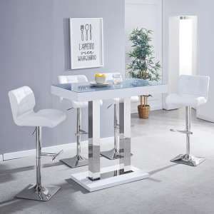 Caprice Grey White Gloss Bar Table With 4 Candid White Stools