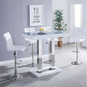 Caprice Grey White Gloss Bar Table With 4 Ripple White Stools