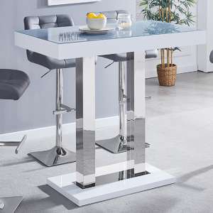 Caprice High Gloss Bar Table In White With Grey Glass Top