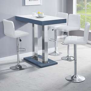 Caprice White Grey Gloss Bar Table With 4 Coco White Stools