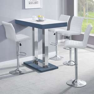 Caprice White Grey Gloss Bar Table With 4 Ripple White Stools