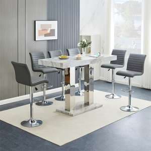 Caprice Large Magnesia Bar Table With 6 Ripple Grey Stools