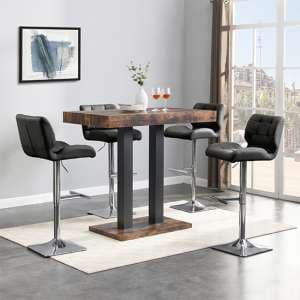 Caprice Smoked Oak Wooden Bar Table Small 4 Candid Black Stools