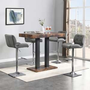 Caprice Smoked Oak Wooden Bar Table Small 4 Candid Grey Stools