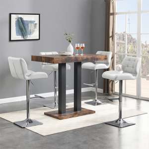 Caprice Smoked Oak Wooden Bar Table Small 4 Candid White Stools
