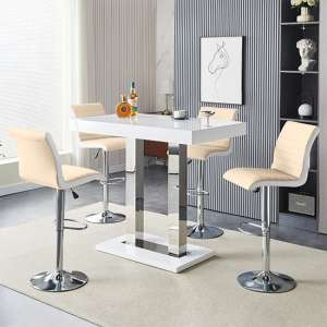 Caprice White High Gloss Bar Table 4 Ritz Taupe White Stools