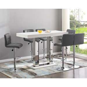 Caprice Large White Gloss Bar Table With 6 Coco Grey Stools