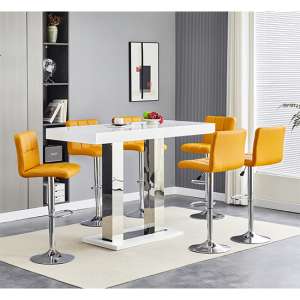 Caprice White High Gloss Bar Table Large 6 Coco Curry Stools