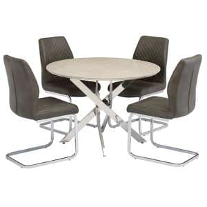 Caprika Taupe Marble Effect Dining Table 4 Caprika Taupe Chairs - UK