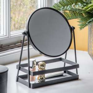 Cardiff Vanity Mirror With Tray In Black Iron Frame - UK
