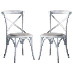 Caria Cross Back White Wooden Dining Chairs In A Pair