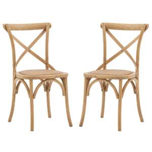 Caria Natural Wooden Dining Chairs With Rattan Seat In A Pair
