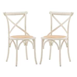 Caria White Wooden Dining Chairs With Rattan Seat In A Pair
