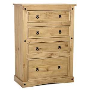 Carlen Wooden Chest Of 4 Drawers Tall In Light Pine - UK