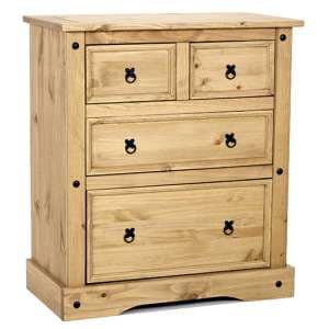 Carlen Wooden Chest Of 4 Drawers Wide In Light Pine - UK