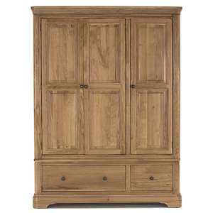 Carman Wooden Wardrobe With 3 Doors And 2 Drawers In Natural