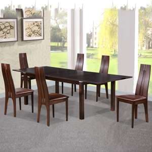 Carme Wooden Dining Set With 6 Beech Chairs In Dark Walnut - UK