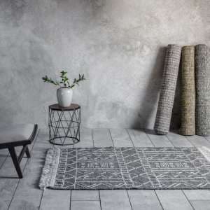 Carmel Cotton And Wool Fabric Rug In Dark Grey