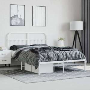 Carmel Metal Double Bed With Headboard In White - UK