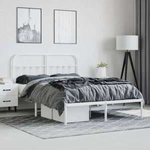 Carmel Metal King Size Bed With Headboard In White - UK