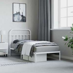 Carmel Metal Single Bed With Headboard In White - UK