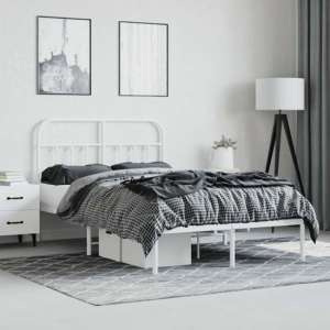Carmel Metal Small Double Bed With Headboard In White - UK