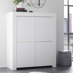Carney Contemporary Highboard In Matt White With 4 Doors