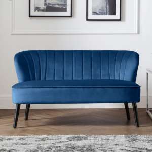 Caliste Velvet 2 Seater Sofa In Blue With Black Wooden Legs
