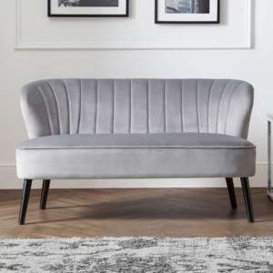 Caliste Velvet 2 Seater Sofa In Grey With Black Wooden Legs