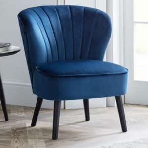 Caliste Velvet Bedroom Chair In Blue With Black Wooden Legs