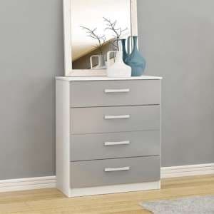 Carola Chest Of Drawers In White Grey High Gloss With 4 Drawers