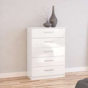 Carola Chest Of Drawers In White High Gloss With 5 Drawers