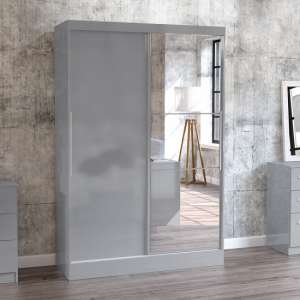 Carola Mirrored Sliding Wardrobe In Grey High Gloss With 2 Doors