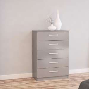 Carola Chest Of Drawers In Grey High Gloss With 5 Drawers