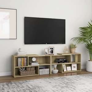 Carolus Wooden TV Stand With Shelves In Sonoma Oak - UK