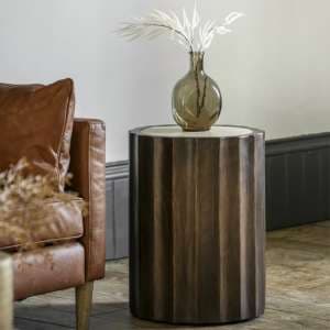 Carpi Marble Side Table In Dark Mango Wood Frame - UK