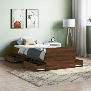 Carpi Wooden Single Bed With 4 Drawers in Brown Oak - UK