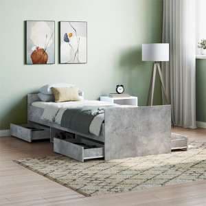 Carpi Wooden Single Bed With 4 Drawers in Concrete Effect - UK