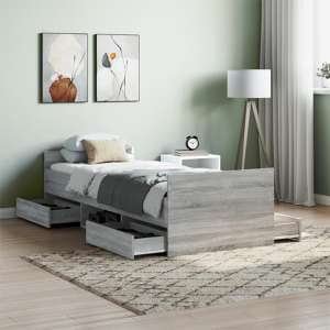 Carpi Wooden Single Bed With 4 Drawers in Grey Sonoma Oak - UK