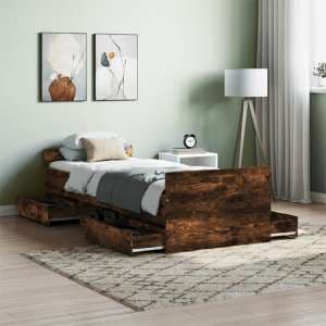 Carpi Wooden Single Bed With 4 Drawers in Smoked Oak - UK