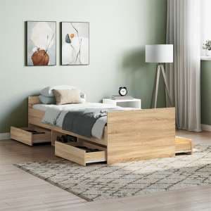 Carpi Wooden Single Bed With 4 Drawers in Sonoma Oak - UK